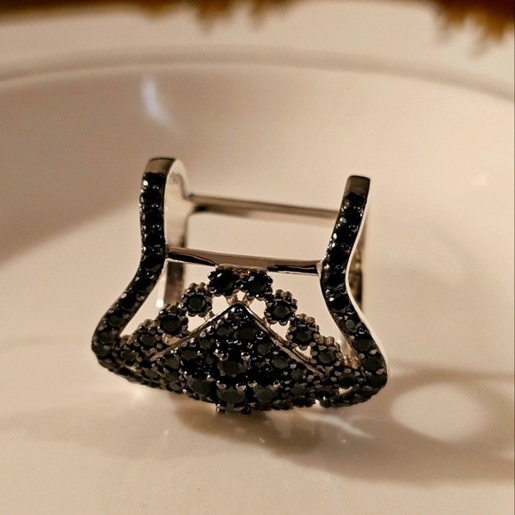 1.84 CTW Black Spinel BBJ 925 Sterling Silver Cocktail Ring Size 6 R1P22 - Picture 9 of 12